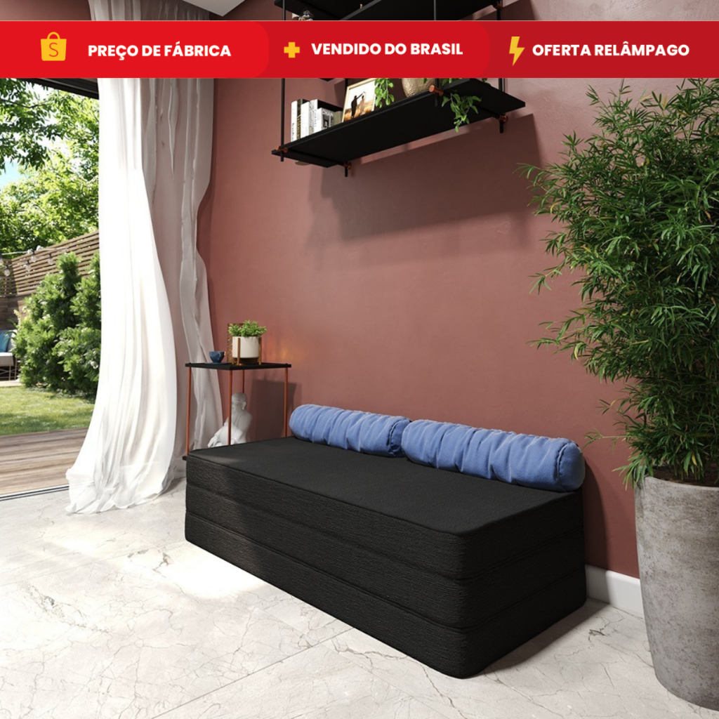 Colchão Casal ou Solteiro Puff 3 em 1 Preto Macio Sofá Multiuso para Sala e Visitas - móveis Bonatto em Oferta na Shopee