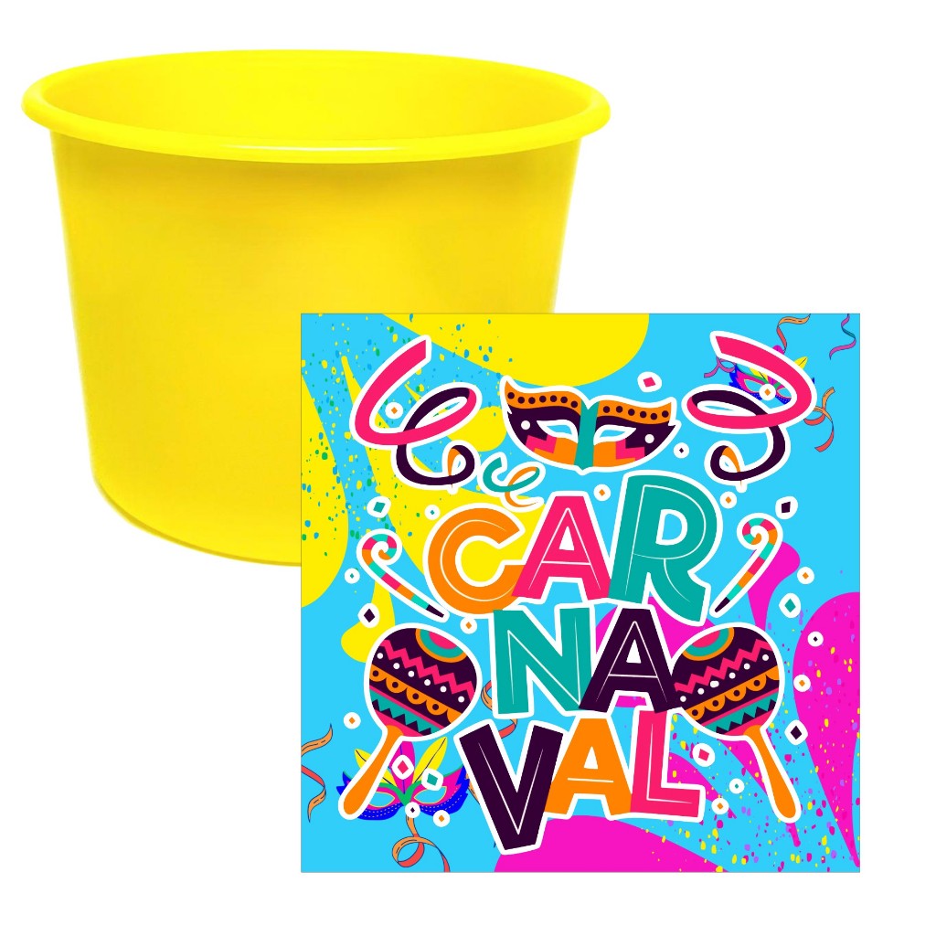 Adesivo + Baldinho Pipoca Carnaval Folia 1.5l - Kit Cinema Festa Infantil Aniversário Lembrancinha