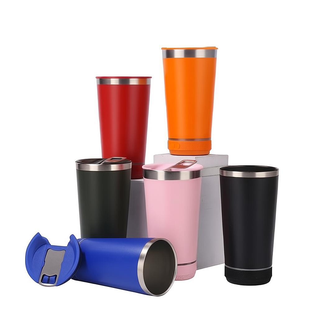Copo Térmico Inox 473ml com Caixa de Som Bluetooth + LED |  3 em 1 Wireless Music Beer Cup