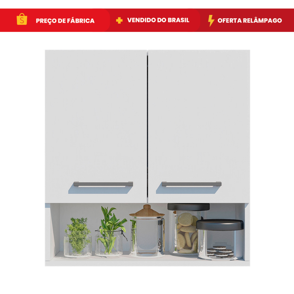 Armário 2 Portas Branco Aéreo Com Nicho Organizador Móveis Bonatto em Oferta na Shopee