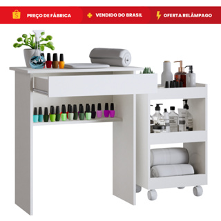 Kit Manicure Mesa com Gaveta para Equipamentos de Unha + Armário de Esmaltes com Rodinhas em Oferta na Shopee