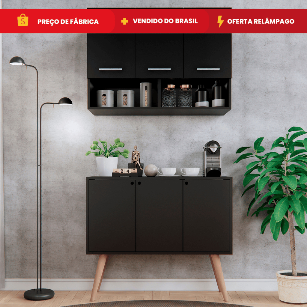 Cozinha Compacta Completa Armário 3 Portas e Balcão Multiuso Pés Palito - Móveis Bonatto em Oferta na Shopee