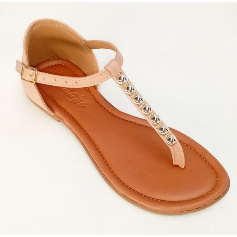 Sandália Rasteira Nude Boho Chic - Traseira fechada em Oferta na Shopee