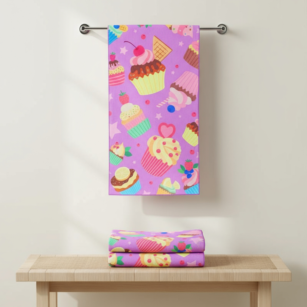 Toalha Cupcake Estampa Alta Definição - Modelo Importado em Poliéster e Algodão - Design Exclusivo e Confortável em Oferta na Shopee