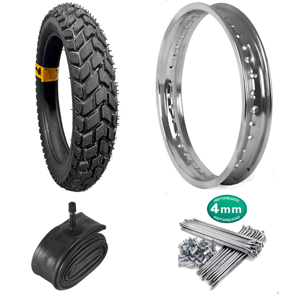 Aro 17x2.15 Traseiro Bros 160 Disco Raios 4mm + Pneus Robust e Câmara