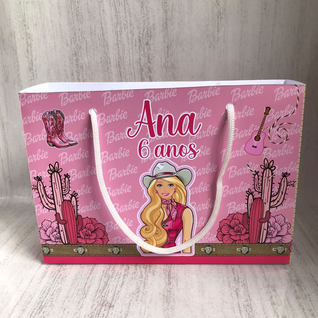Sacolinha Surpresa G Barbie Boiadeira Girl  Personalizada com nome Festa Infantil Chá Aniversário Lembrancinhas