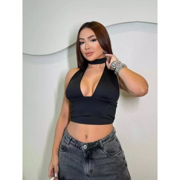 Blusa Top Cropped Feminina de Amarrar Multiformas Decote Forrado Festa Balada Estilo Gringa