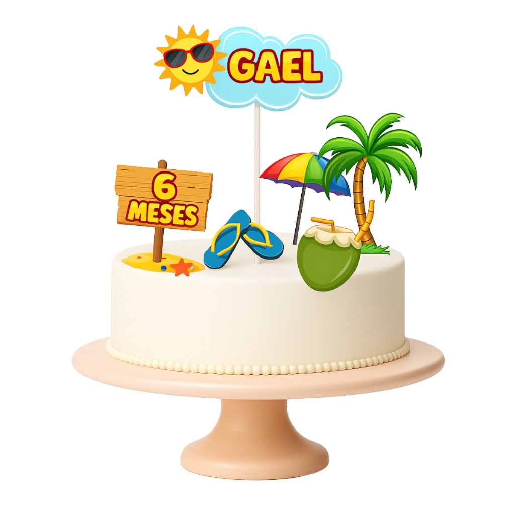 Topo Topper de Bolo Praia Personalizado Qualidade Premium em Oferta na Shopee