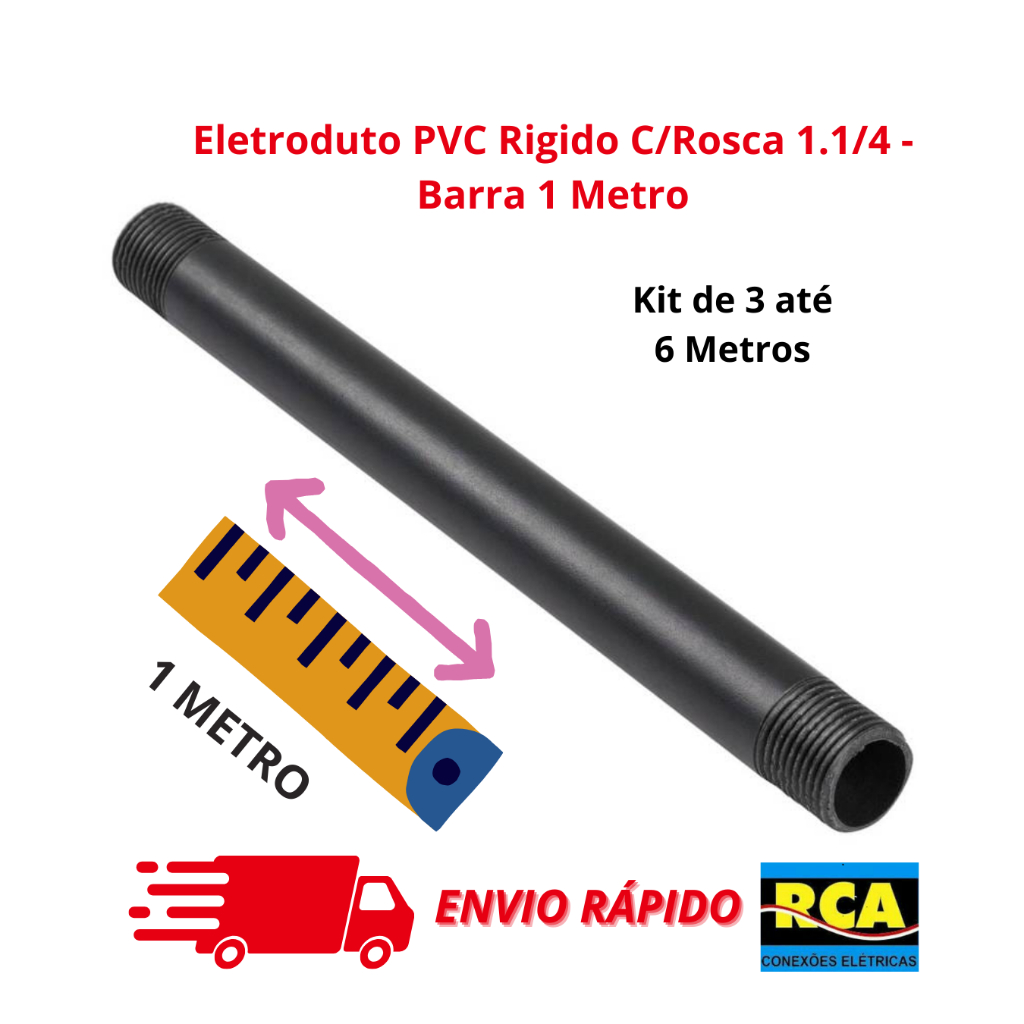 Kit até 6 Metros Eletroduto Conduite PVC Preto 1.1/4 - Rígido Anti-chama - Barra 1 Metro
