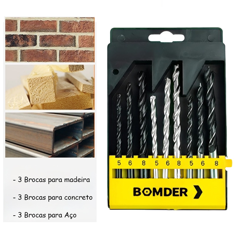Kit 9 PCS Jogo De Broca 5-8mm Para Madeira Aço E Concreto Com Estojo Profissional em Oferta na Shopee