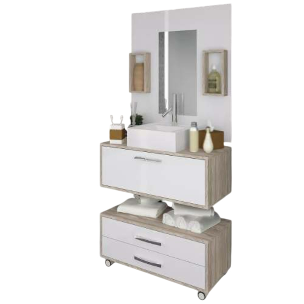Gabinete Para Banheiro 80cm Com Painel Class Cor Marrom/Branco - Arte Cas em Oferta na Shopee