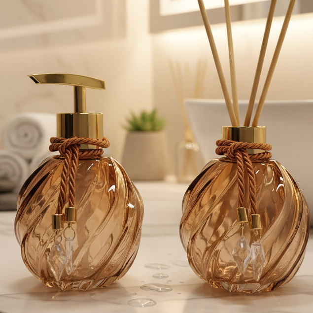 Kit Lavabo Decorativo Completo Vidro 300ml | Saboneteira + Difusor + Bandeja Oferta Relâmpago