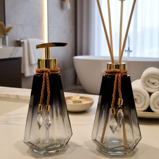 Kit Lavabo Preto Branco Ambar Vidro 300ml Completo Com Bandeja Presente Chique Casa Nova Oferta em Oferta na Shopee