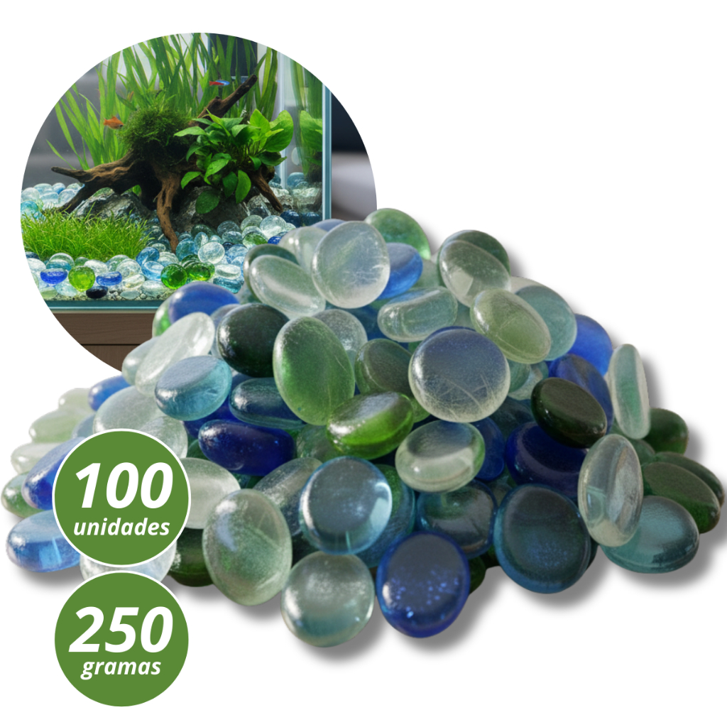 Kit Pedras Decorativas Gema de Vidro 250g Para Decoração Vaso Aquario Lago Artesanato e Festa