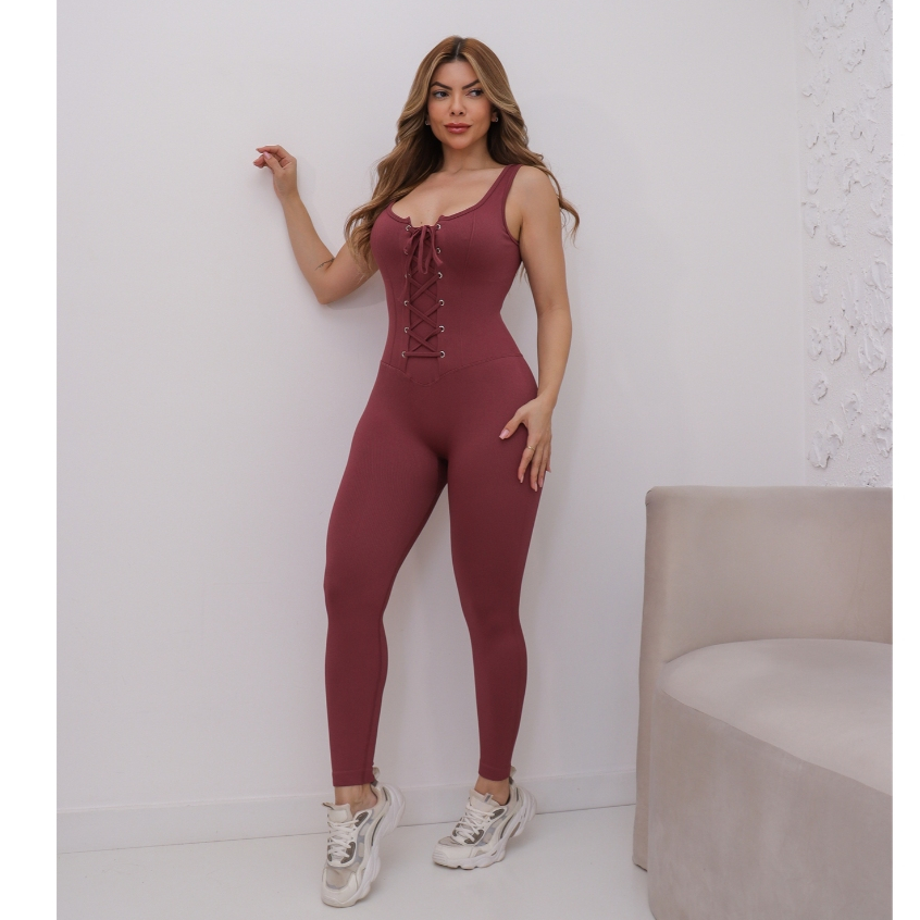 Macacão Feminino Fitness Academia Esportivo Canelado Poliamida Elástico 3RD SD1549 em Oferta na Shopee