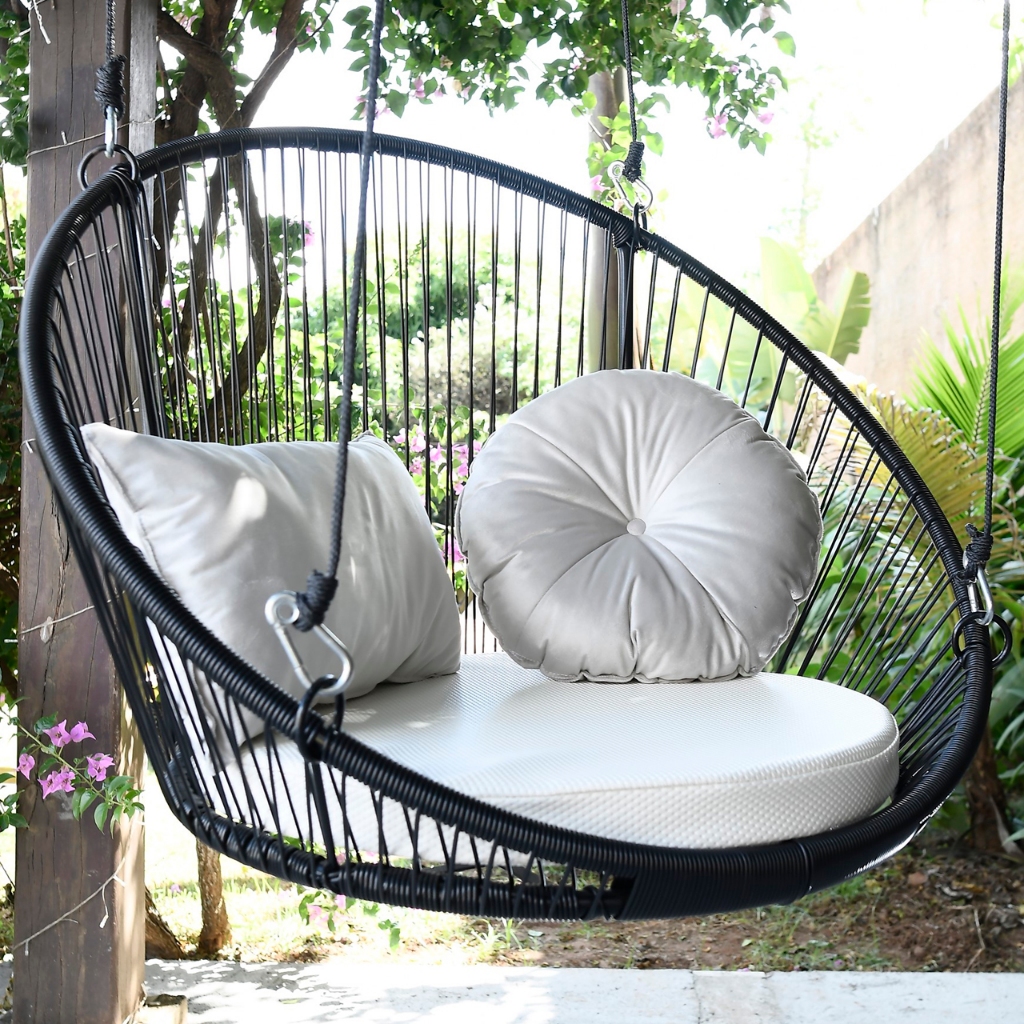 Kit balanço + 2 almofadas cadeira suspensa decoração varanda jardim area externa descanso moderna