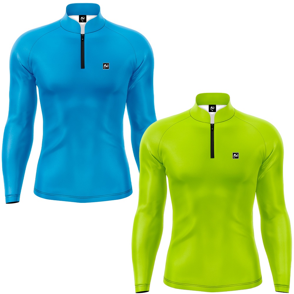 Kit 2 Camisetas Camisa Pesca Básica Com Proteção Solar Cores Azul Claro e Verde Limâo