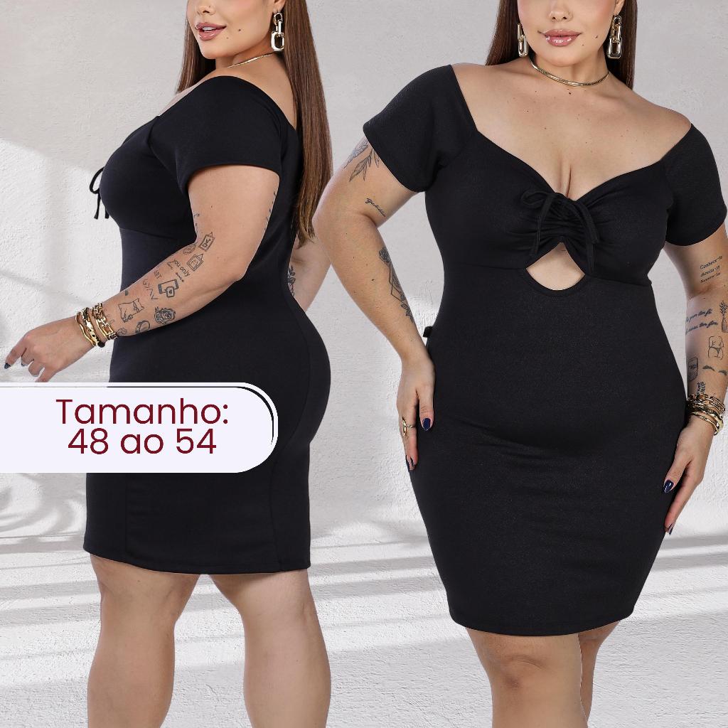 Vestido Plus Size Curto Com Bojo Veste do 48 ao 54 Tecido Crepe de Malha