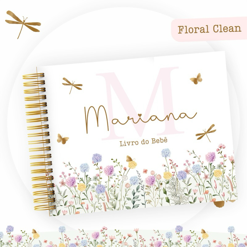 Livro do Bebê Personalizado | Diário do Bebê | Memórias do Bebê | Tema Menina | Jardim Encantado | Borboletas