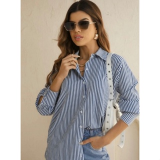 Camisa Social Feminina Listrada e Lisa Crepe Premium | Blusa Elegante e Confortável | P ao GG em Oferta na Shopee