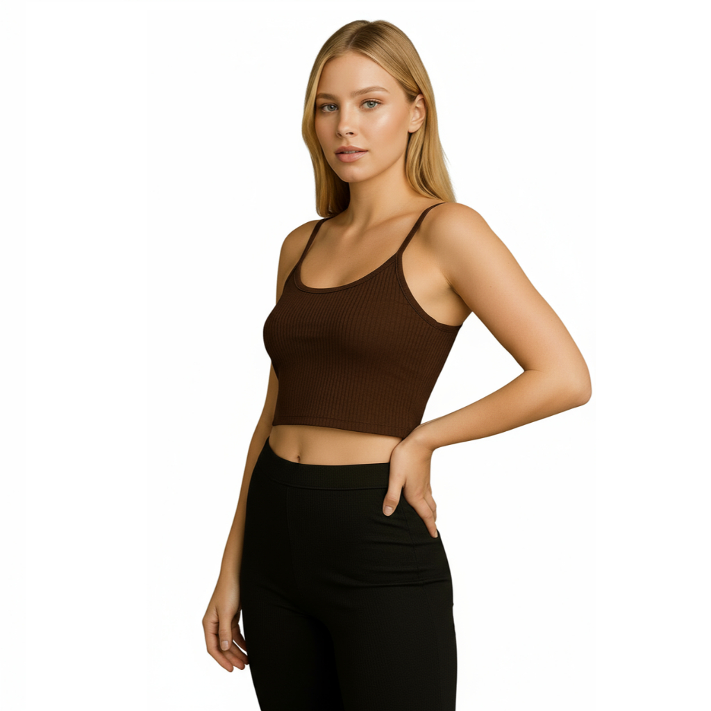 Cropped Top Canelado Blusinha Decote Alcinha Bojo Regata