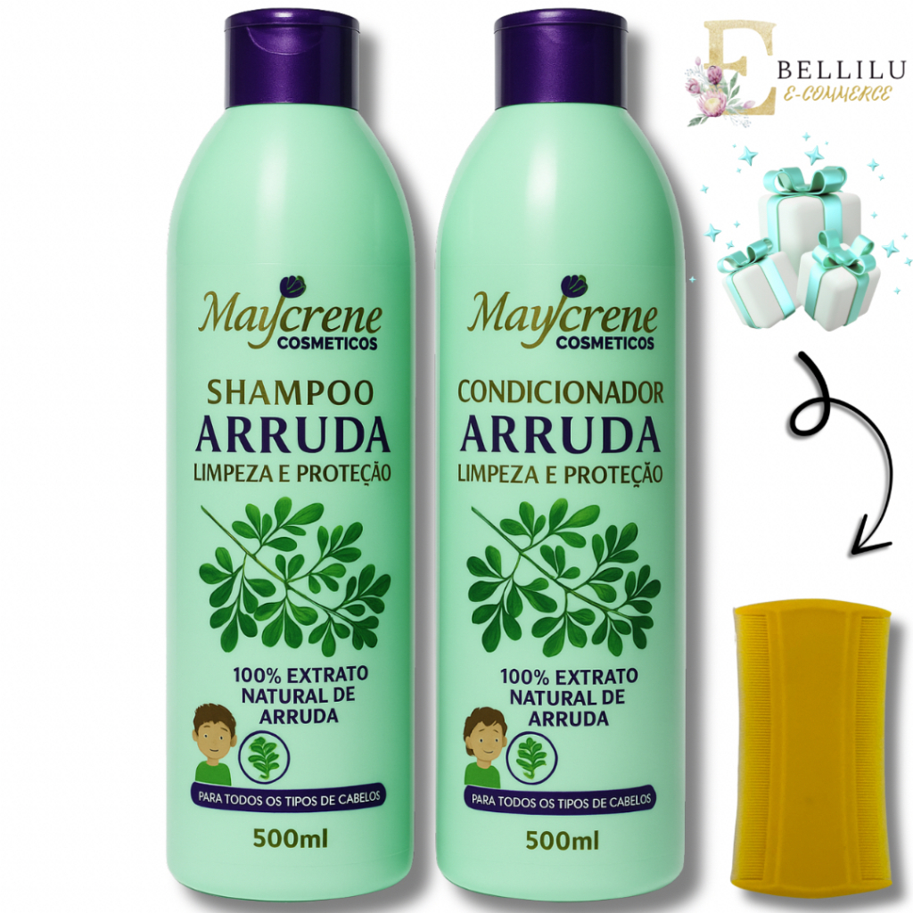 Kit Arruda Shampoo + Condicionador Maycrene  + Pente Fino Mata Piolho Lêndeas Limpeza, Proteção