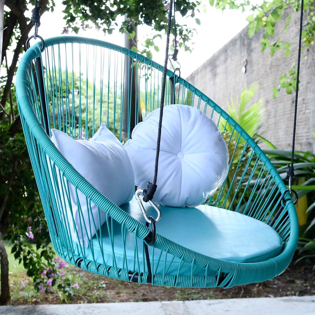 Kit balanço + 2 almofadas decoração casa jardim pergolado moderna cadeira suspensa varanda jardim