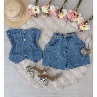 Anaoffice 8350 conjunto jeans feminina blusa com saia  com brilho sem cinto p38 m40 g42