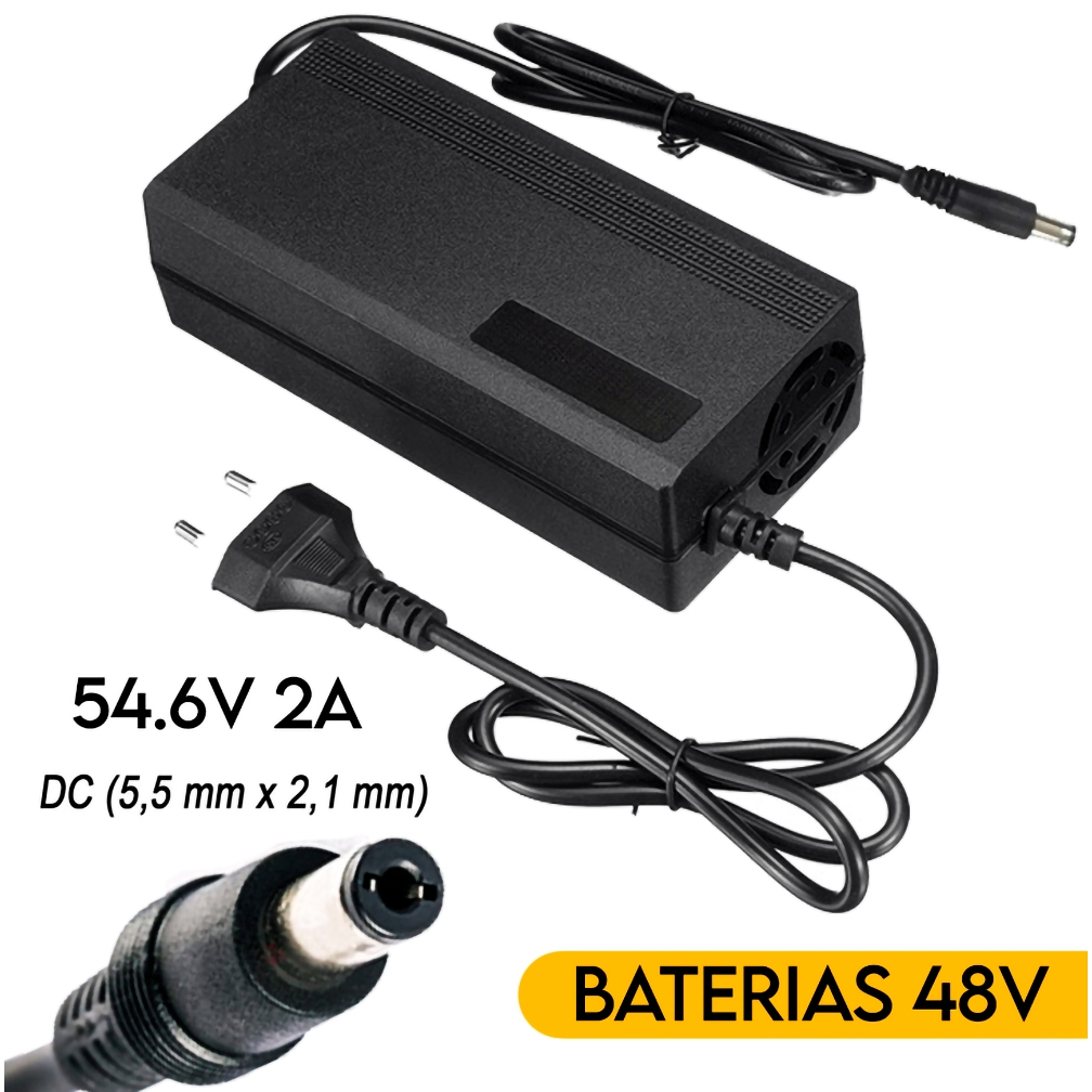 Carregador Fonte 54.6V 2A Bateria 48V Patinete Elétrico Scooter E-bike Hoverboard DC 5.5x2.1mm