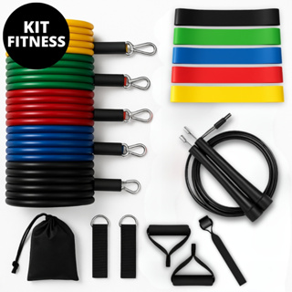 Kit 17 peças - Elasticos Extensor + Corda Pular + Mini Band Fisioterapia Pilates para Treino em Casa em Oferta na Shopee