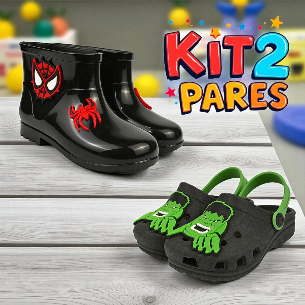 Kit 2 Pares Galocha Infantil e Babuche Menino Leve e Confortável em Oferta na Shopee