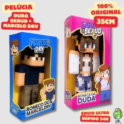 Kit Boneco de Pelúcia Gamer Marcelo DRV e Duda Berud 35cm Youtuber Algazarra