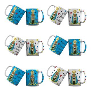 Kit 12 Canecas de Porcelana 300ml - Nossa Senhora Aparecida - Fé - Café - Caneca