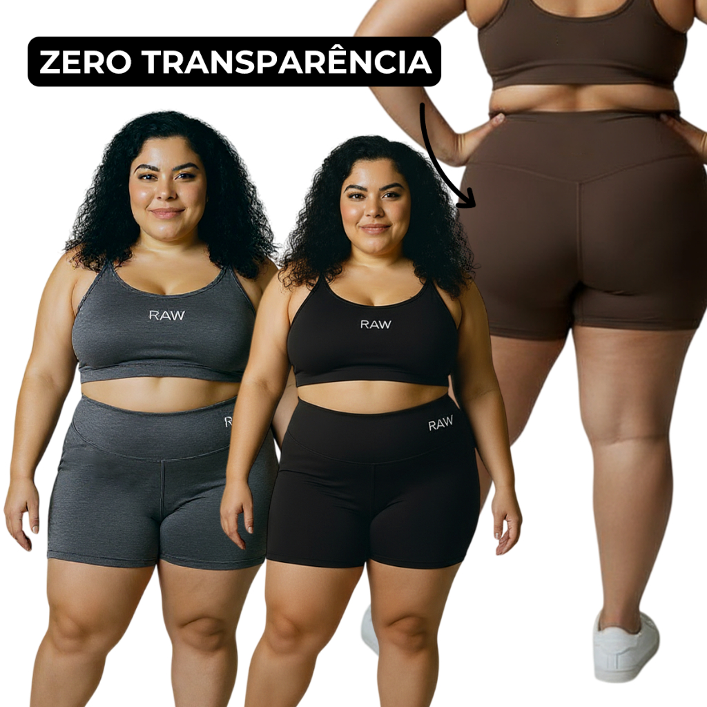 Conjunto Academia Plus Size Top e Short Fitness Zero Transparência