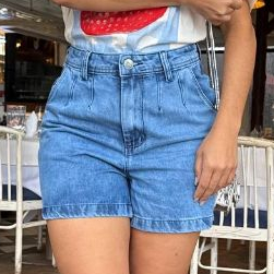 Short Jeans 100% Algodão Cintura Alta Meia Coxa Short Feminino Short Plus Size