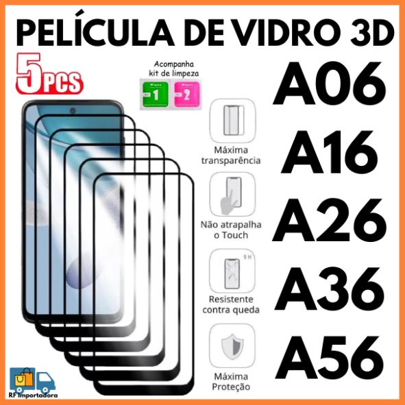 Película De Vidro 3D Temperado Para Samsung A06 A16 A26 A36 A56