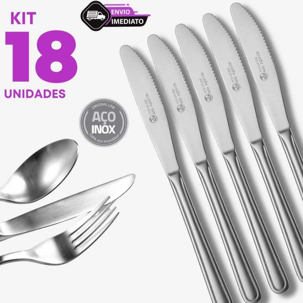 Jogo 18 Facas Inox Refeição Churrasco Buffet Restaurante Cozinha Doméstico Profissional Refeitório
