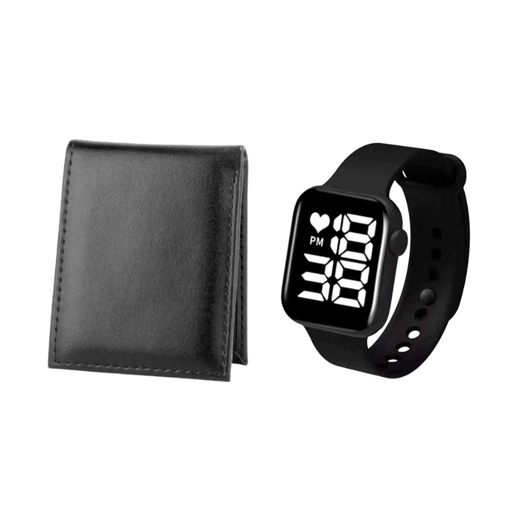 carteira masculina slim porta cartão + relogio digital em Oferta na Shopee