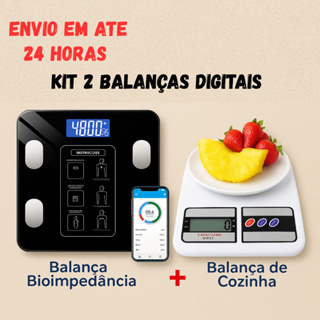 Kit 2 Balanças digital Bioimpedância e Cozinha Fitness Academia Dieta Nutrição em Oferta na Shopee