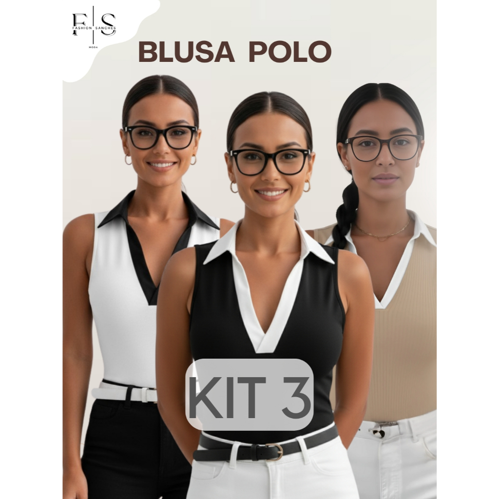 Kit 3 Blusas Regata Feminina Polo Canelada Bicolor Premium Social Casual Elegante Anarruga em Oferta na Shopee