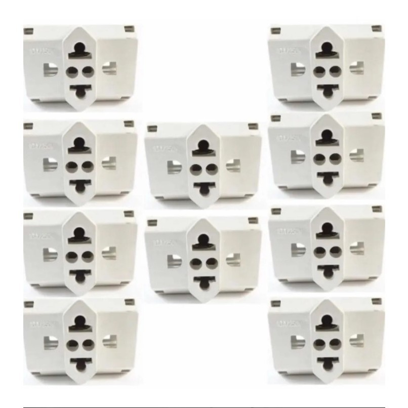 KIT 10 20 30 UN Adaptador Tomada Padrão Novo Antigo Benjamin T Plug Elétrico 10a / 20a três cabeças