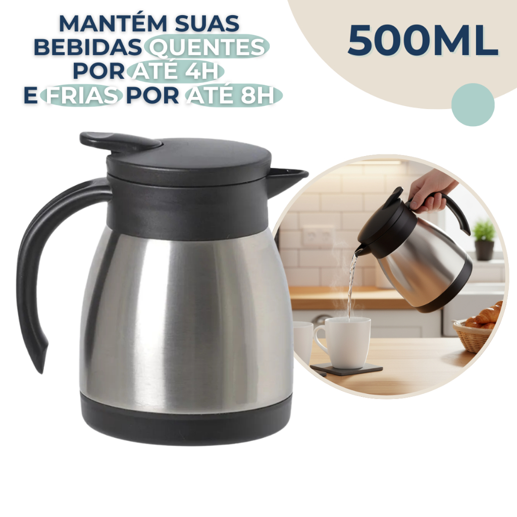 Bule Térmico Garrafa Aço Inox 500ml Café Chá Com Alça Elegance Soprano em Oferta na Shopee