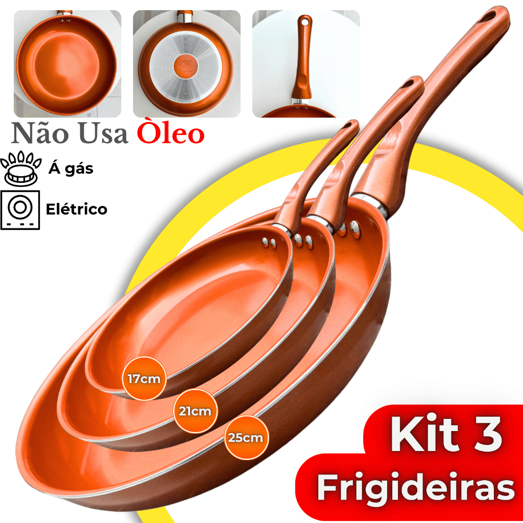 Imagem Kit Frigideira Ceramica Antiaderente Fogão Elétrico Gás Profissional Premium Grande Cabo Antitérmico