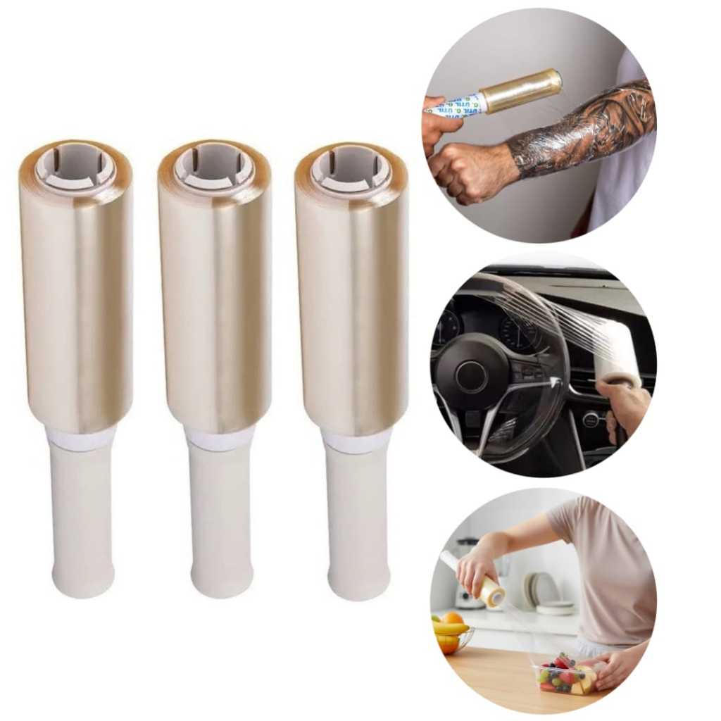 Kit 3 Rolo Plástico Filme Pvc Multiuso Cabo Giratório 12cm X 70m