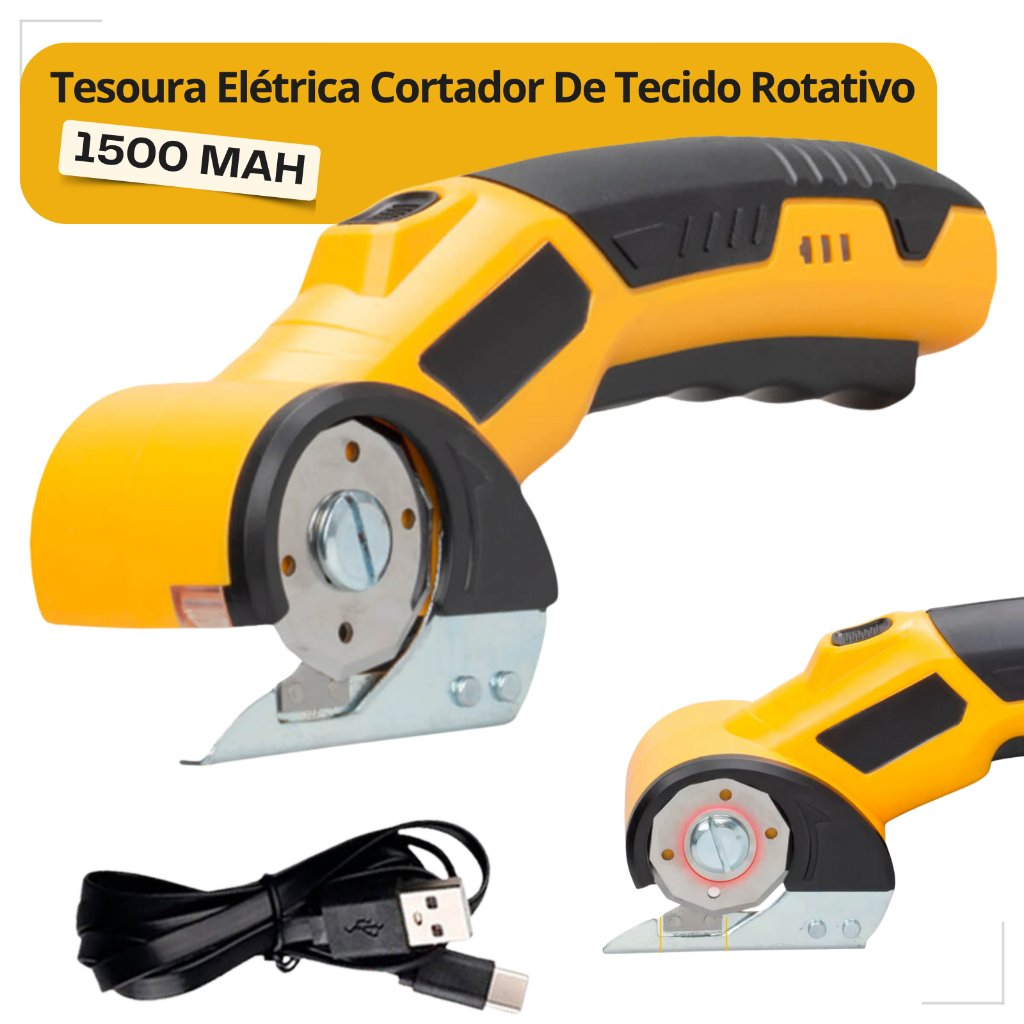 Tesoura Elétrica Cortador D Tecido Rotativo Multiuso Corte Sem Rebarba Bateria 1500mAh Longa Duração