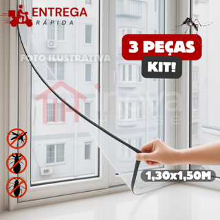 Kit 3 Tela Mosquiteiro Janela 130x150cm Removível com Fita Dupla Face e Fecho Contato Contra Insetos em Oferta na Shopee