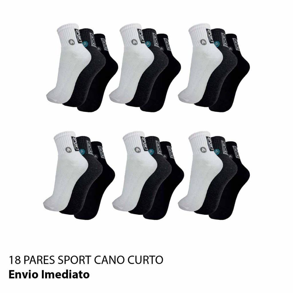 Kit 9 ou 18 Pares Meias Masculina Cano Curto Sport Original