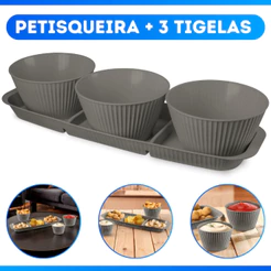 Kit Petisqueira Retangular Para Frios Aperitivos 3 Porta Molhos 400ml - ENTREGA RÁPIDA