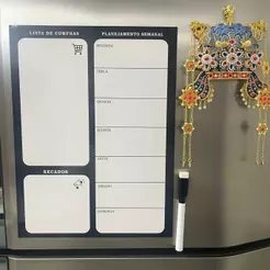 Planner Semanal Mensal Magnetico Ima De Geladeira Com Caneta