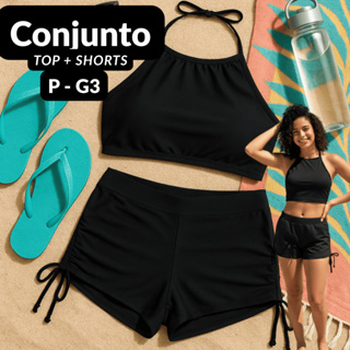 Conjunto Top + Shorts Preto Juvenil ao GG – Moda Praia Feminina Top Biquini em Oferta na Shopee